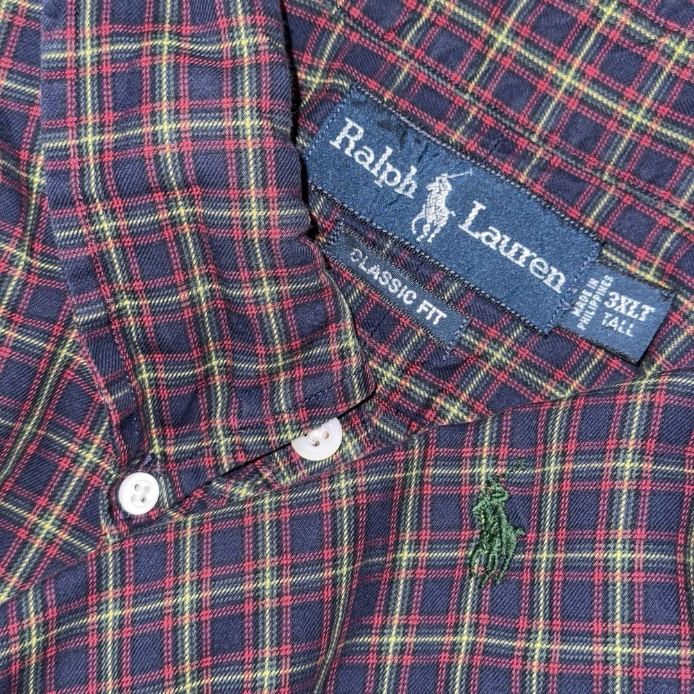 Polo Ralph Lauren Long Sleeve Button Down Oxford Men's 3XLT Red Navy Blue Plaid